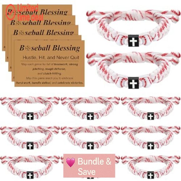 12 Adjustable Christian Baseball Bracelets with Inspirational Cards Set - Picture 2 of 8